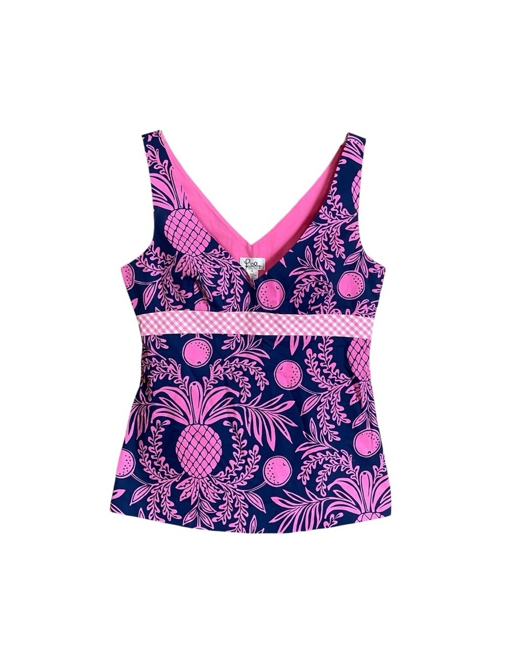 Lilly Pulitzer navy and pink pineapple tank top size 6